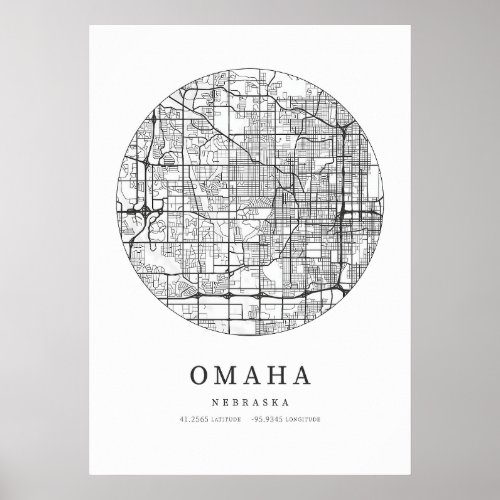 Omaha Nebraska Street Layout Map Poster