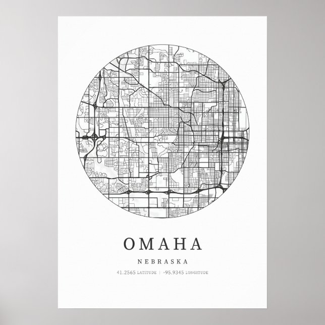 Omaha Nebraska Street Layout Map Poster (Front)