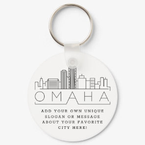 Omaha, Nebraska Stylized Skyline | Custom Slogan Keychain