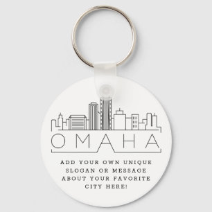 Omaha, Nebraska Stylized Skyline Custom Slogan Keychain