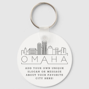 Omaha, Nebraska Stylized Skyline   Custom Slogan Keychain