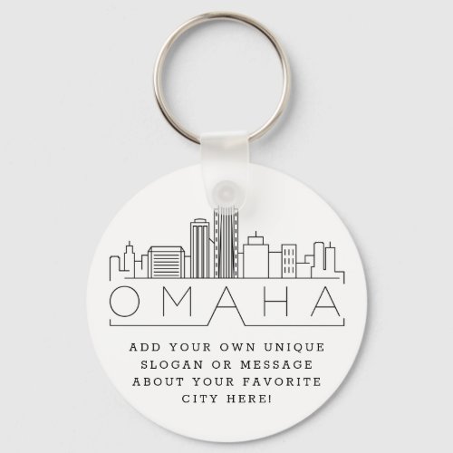 Omaha Nebraska Stylized Skyline  Custom Slogan Keychain