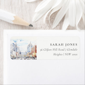 Omaha Nebraska Watercolor Landscape Address Label