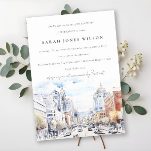 Omaha Nebraska Watercolor Landscape Birthday Invitation