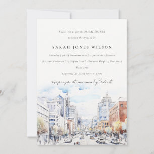 Omaha Nebraska Watercolor Landscape Bridal Shower Invitation