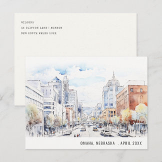 Omaha Nebraska Watercolor Landscape Travel Holiday Postcard