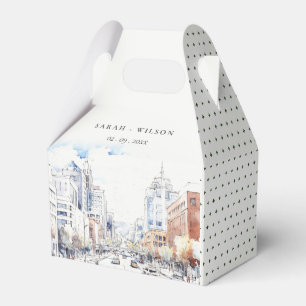 Omaha Nebraska Watercolor Landscape Wedding Favor Boxes