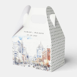 Omaha Nebraska Watercolor Landscape Wedding Favor Boxes