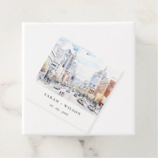 Omaha Nebraska Watercolor Landscape Wedding Favor Tags