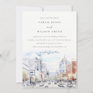 Omaha Nebraska Watercolor Landscape Wedding Invitation