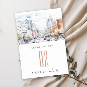 Omaha Nebraska Watercolor Landscape Wedding Table Number
