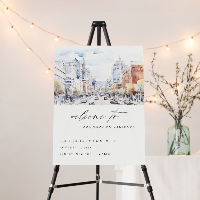 Omaha Nebraska Watercolor Scape Wedding Welcome Foam Board (In Situ (Stand))
