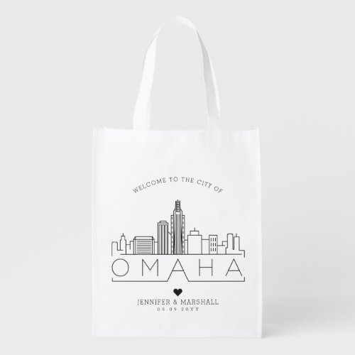 Omaha Nebraska Wedding  Stylized Skyline Grocery Bag