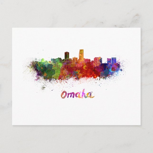 Omaha skyline in watercolor postcard (Front)