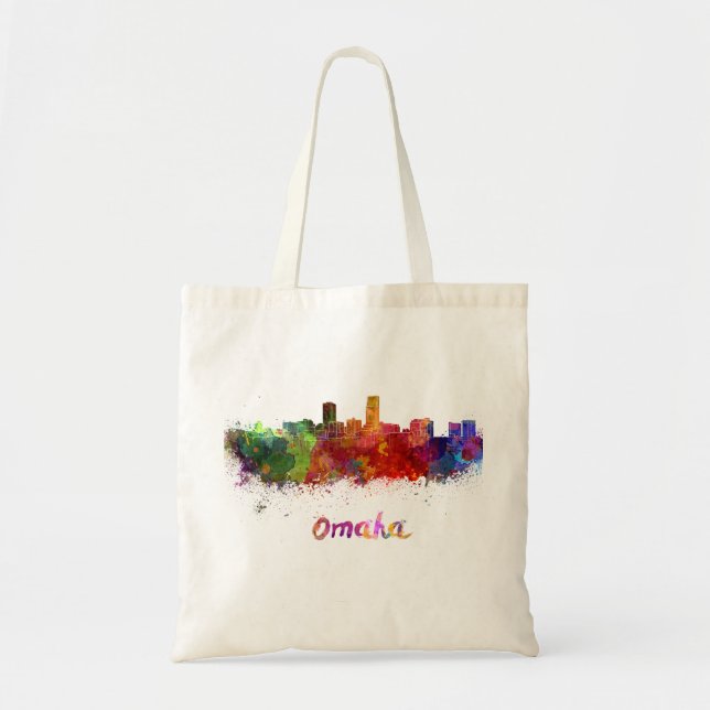 Omaha skyline in watercolor tote bag (Front)
