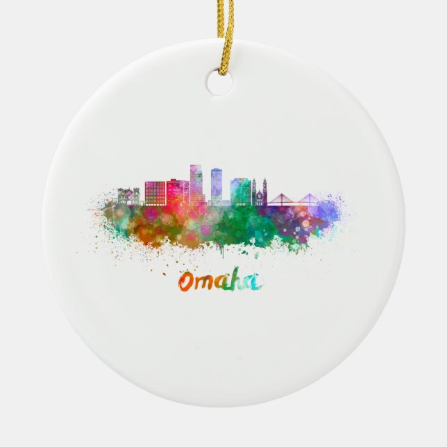 Omaha V2  skyline in watercolor Ceramic Ornament (Front)