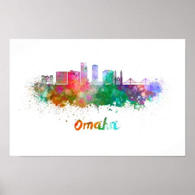 Omaha V2  skyline in watercolor Poster (Front)