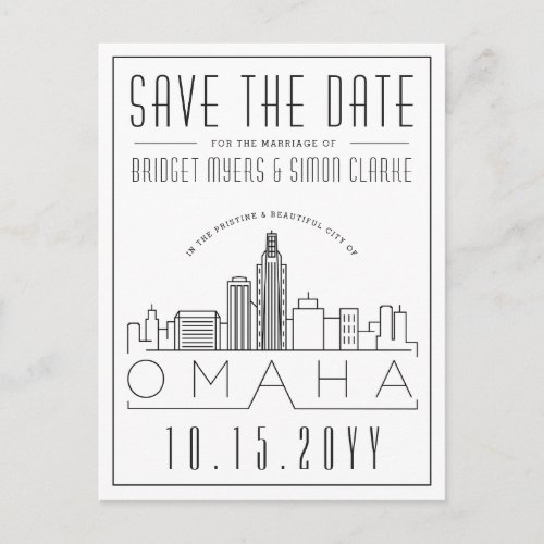 Omaha Wedding  Stylized Skyline Save the Date Postcard