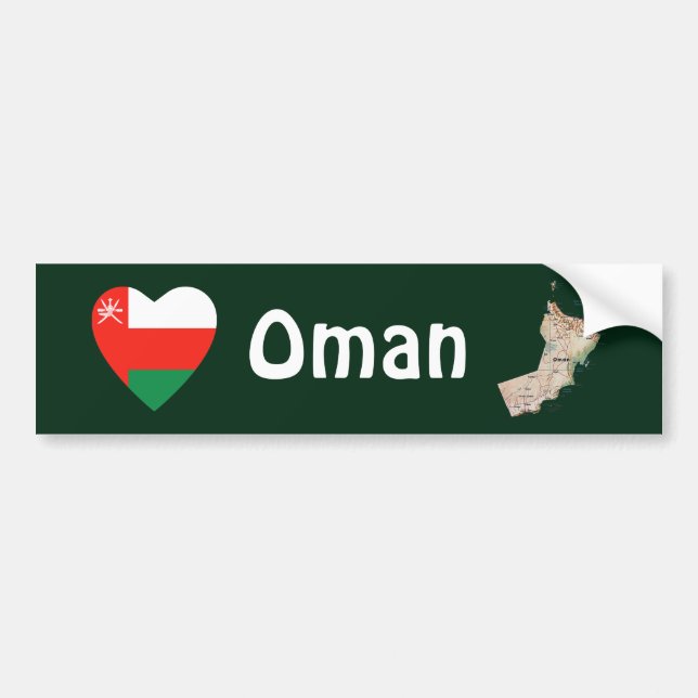 Oman Flag Heart + Map Bumper Sticker (Front)