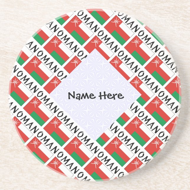 Oman Omani Flag Tiled Black Personalized  Coaster (Front)