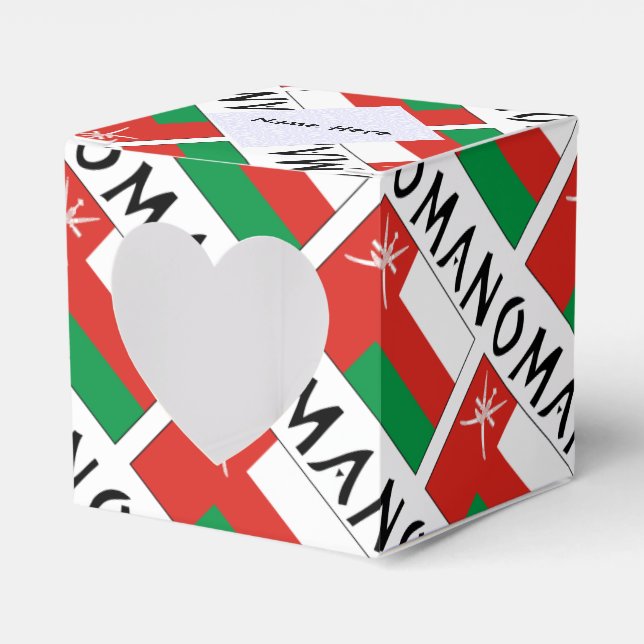 Oman Omani Flag Tiled Personalized Name Heart Favor Boxes (Front Side)