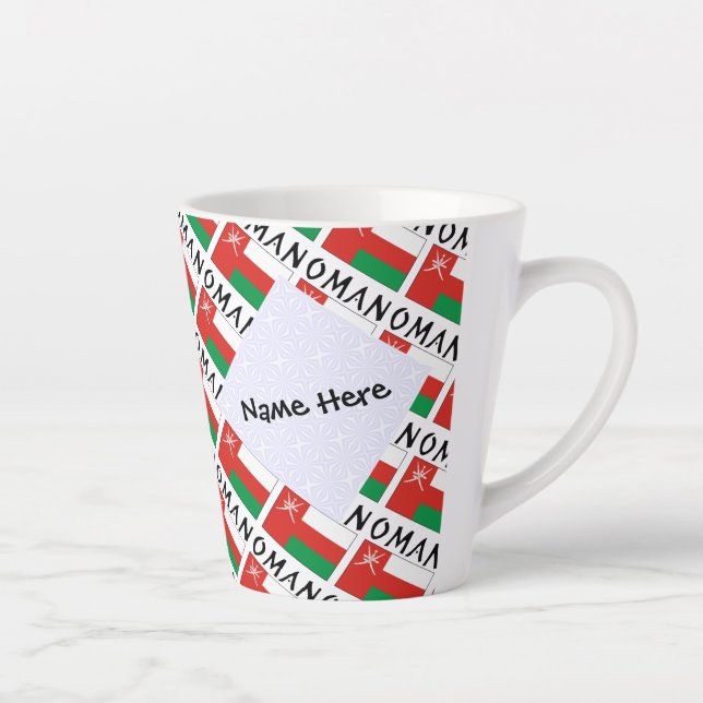 Oman Omani Flag Tiled Personalized Name Latte Mug (Right)