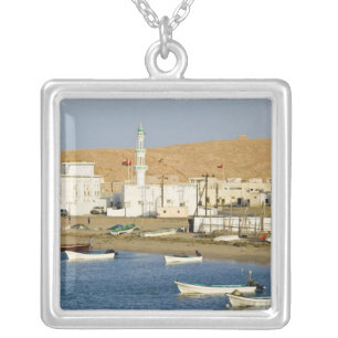Oman, Sharqiya Region, Sur. Ayajh Town, Dusk Silver Plated Necklace