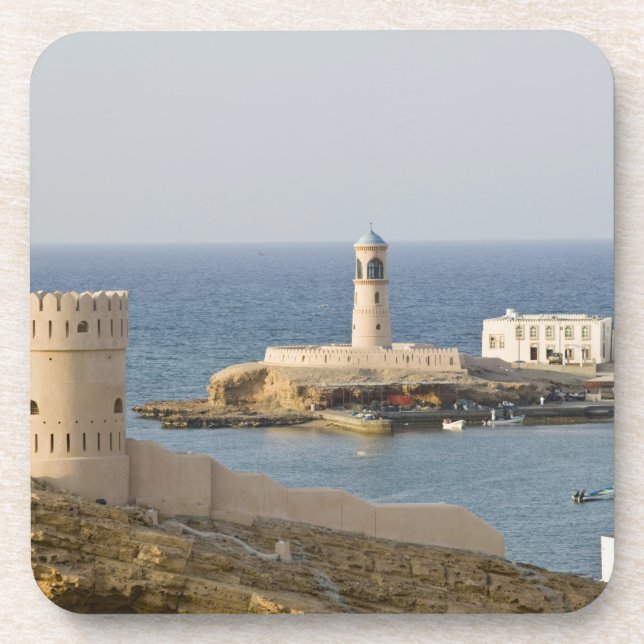 Oman, Sharqiya Region, Sur. Towers of Al Ayajh Drink Coaster (Front)
