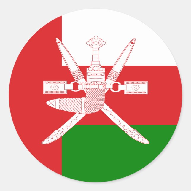 Omani Flag & National Emblem, Flag of Oman Classic Round Sticker (Front)