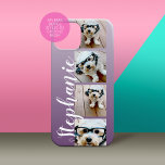Ombre 4 Photos Handwritten Font -- CAN EDIT COLOR iPhone 15 Case<br><div class="desc">Purple Background - Add your favorite photos to this strip for a fun memory keeper. An artistic way to display your best photo sharing pics.</div>