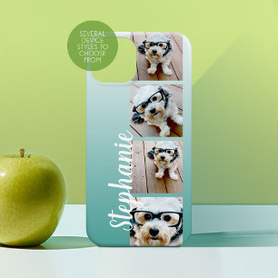 Ombre 4 Square Photos Handwritten - CAN EDIT blue iPhone 16 Case