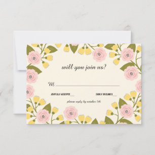 Ombre and Yellow Floral Wedding RSVP Card