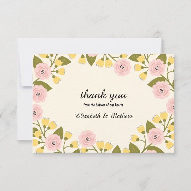 Ombre and Yellow Floral Wedding Thank you card (Front)