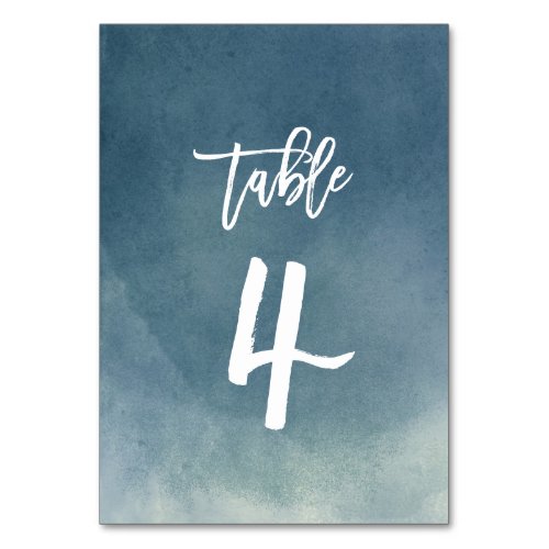 Ombre Aqua Blue Brush Typography Table Number