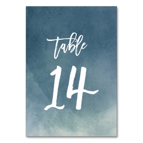 Ombre Aqua Blue Brush Typography Table Number