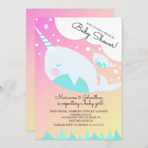 Ombre Baby Shower Narwhale and Baby Magical Invita Invitation