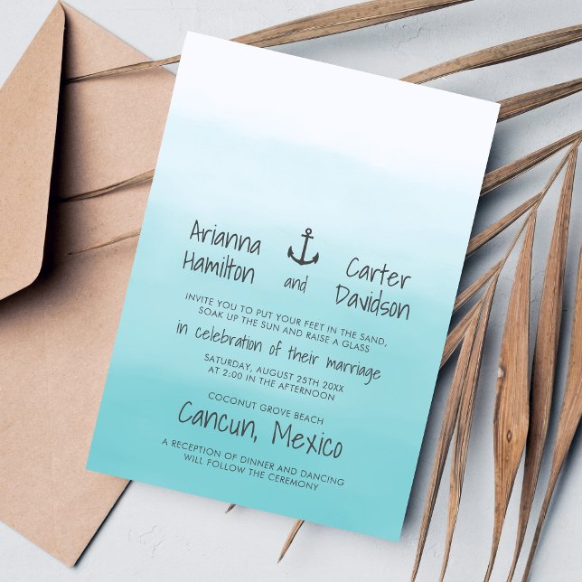 Ombre Beach Destination Ocean Anchor Wedding Invitation (Creator Uploaded)