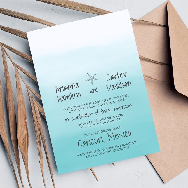Ombre Beach Destination Ocean Starfish Wedding Invitation (Creator Uploaded)