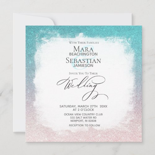 *~ Ombre Beach Glitter Trendy AR4 Wedding Invitation