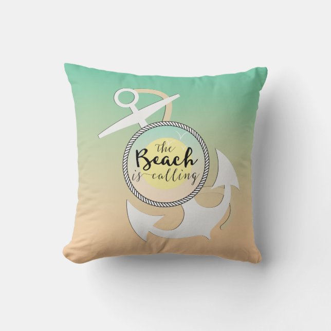 Ombre Beach Nautical Anchor Throw Pillow (Front)