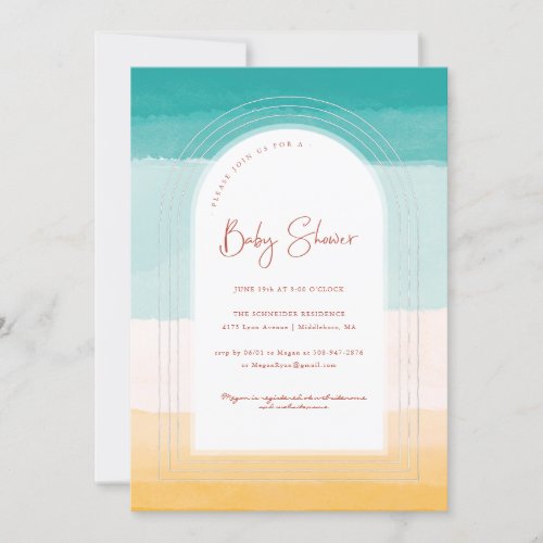 Ombre Beach Sun  Sand  Rainbow Baby Shower Invitation