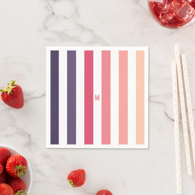 Ombre Beach Sunset Stripe & Personalized Monogram Napkins (Insitu)