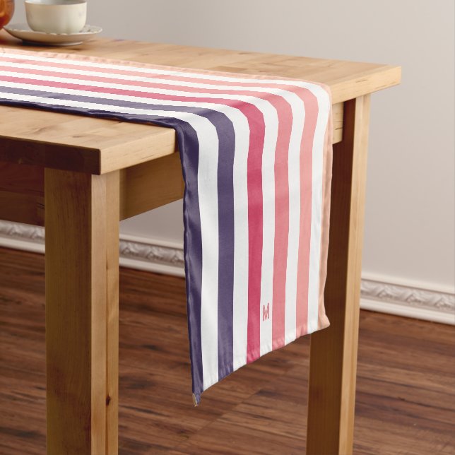 Ombre Beach Sunset Stripe & Personalized Monogram Short Table Runner (In Situ)