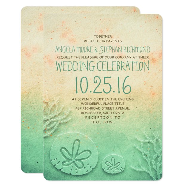 Ombre Beach Wedding Invitations - Blush Teal Color