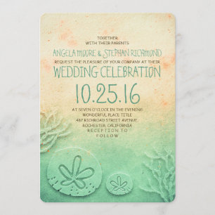 Ombre beach wedding invitations - blush teal color