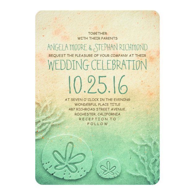 Ombre Beach Wedding Invitations - Blush Teal Color