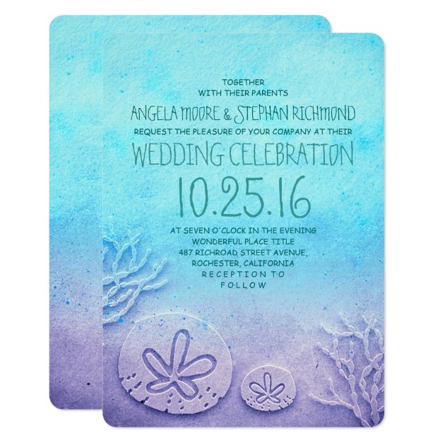 Ombre Beach Wedding Invitations - Turquoise Blue