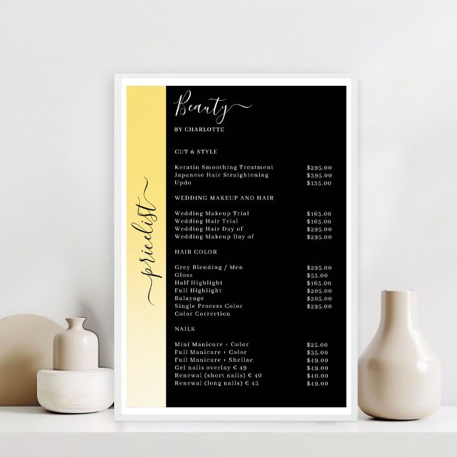 Ombre, Beige, Yellow & Black Pricelist Salon  Poster (Ombre, Beige, Yellow & Black Pricelist Salon Poster)