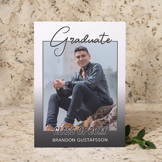 Ombre Black Gray White Minimalist Graduation Announcement (Creator Uploaded)
