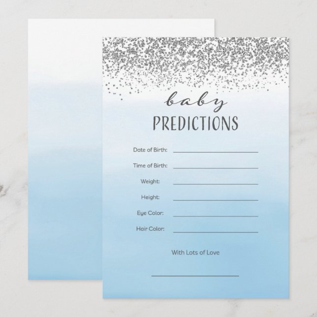 Ombre Blue and Silver Baby Prediction Card (Front/Back)